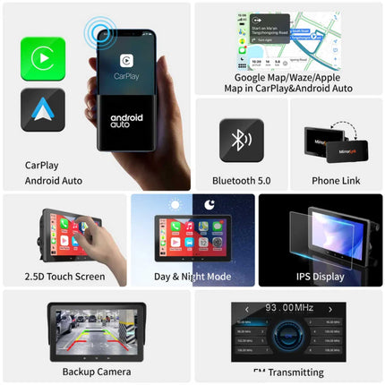 Draagbare Navigatiesysteem met CarPlay en Android Auto | 7 inch | Bluetooth | FM Transmitter