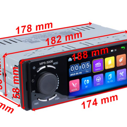1 DIN Autoradio Met 4" Touchscherm | Bluetooth | FM | AUX | Camera